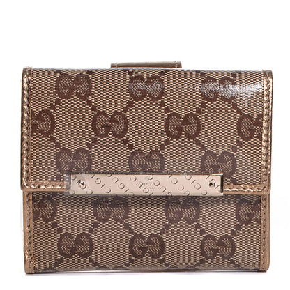 Gucci Crystal Monogram Metal Bar French Flap Wallet Gold 1 of 8