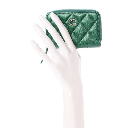 Chanel Metallic Caviar Quilted Zip Coin Purse Green 2 of 8