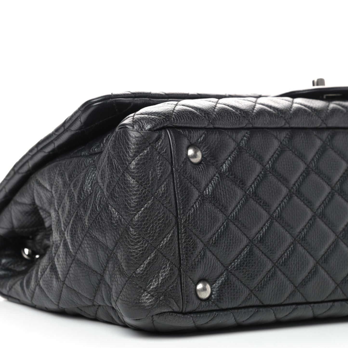 Calfskin Quilted XXL Travel Flap Bag Black