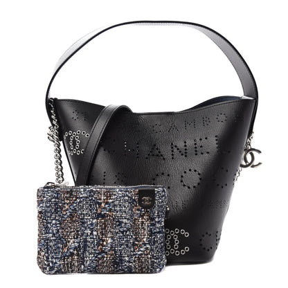 Chanel Calfskin Tweed Small Piercing Light Bucket Bag Black 3 of 11