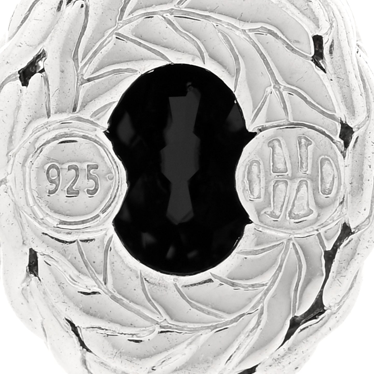 Sterling Silver Black Onyx Diamond Oval Pendant