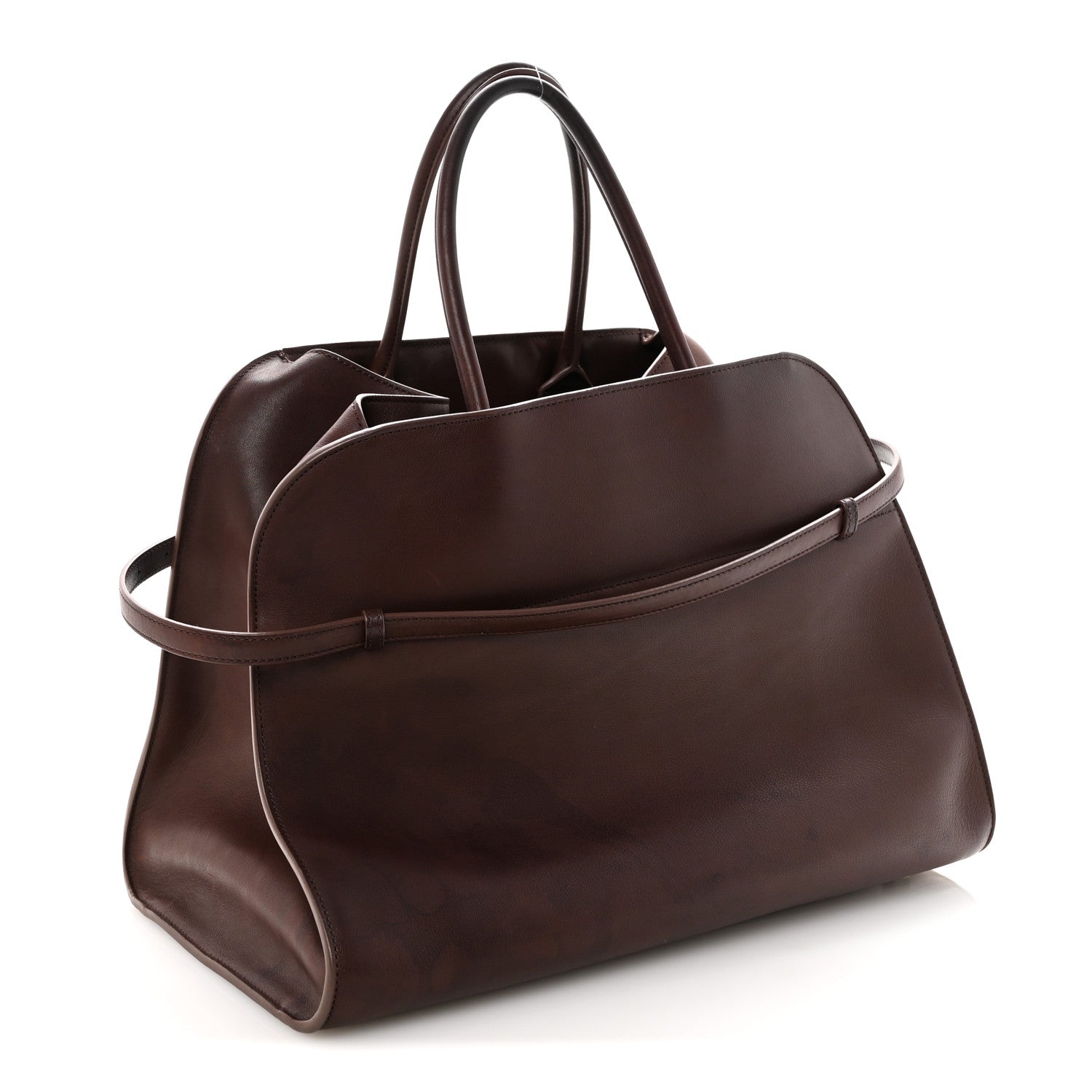 The Row Polished Saddle Calfskin Soft Margaux Belt 15 Burgundy 2 of 8