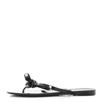 Valentino Garavani PVC Jelly Rockstud Bow Thong Sandals 41 Black 1 of 8