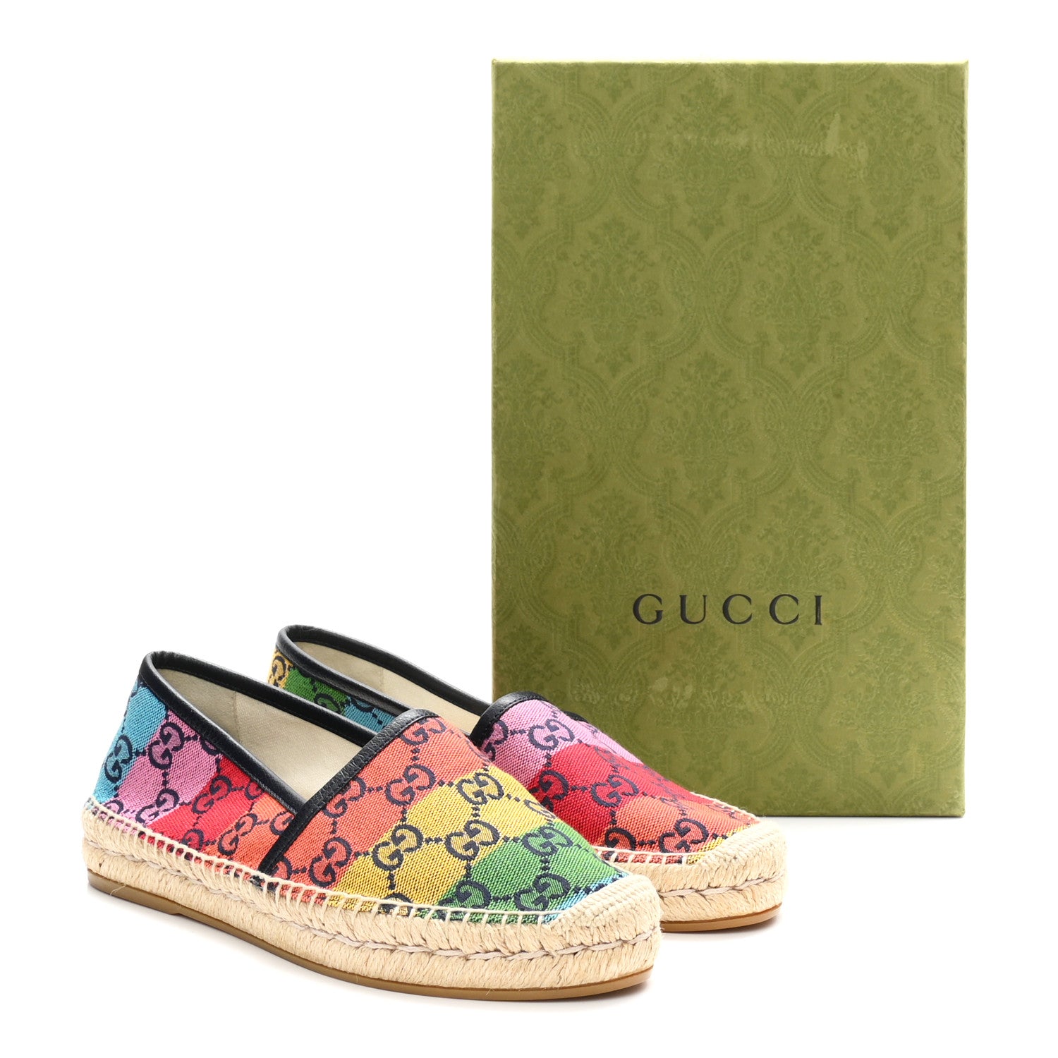Gucci Monogram Multicolor Womens Espadrilles 37.5 Blue Rainbow Blue 10 of 10