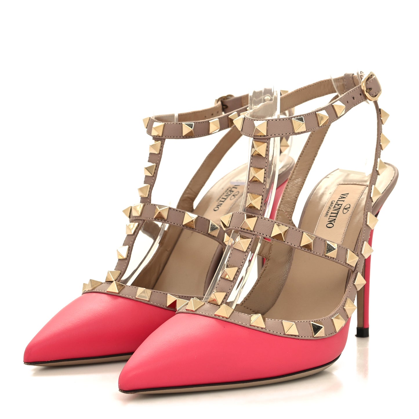 Calfskin Nappa Rockstud Ankle Strap 100mm Pumps 36 Deep Fuxia Poudre
