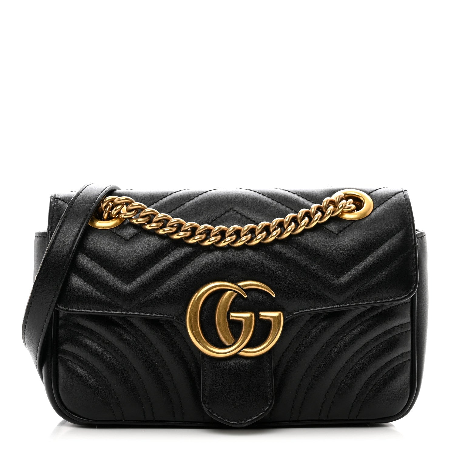 Gucci Calfskin Matelasse Mini GG Marmont Shoulder Bag Black 1 of 11