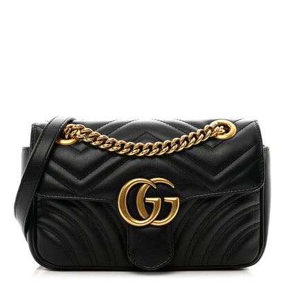 Gucci Calfskin Matelasse Mini GG Marmont Shoulder Bag Black 1 of 11