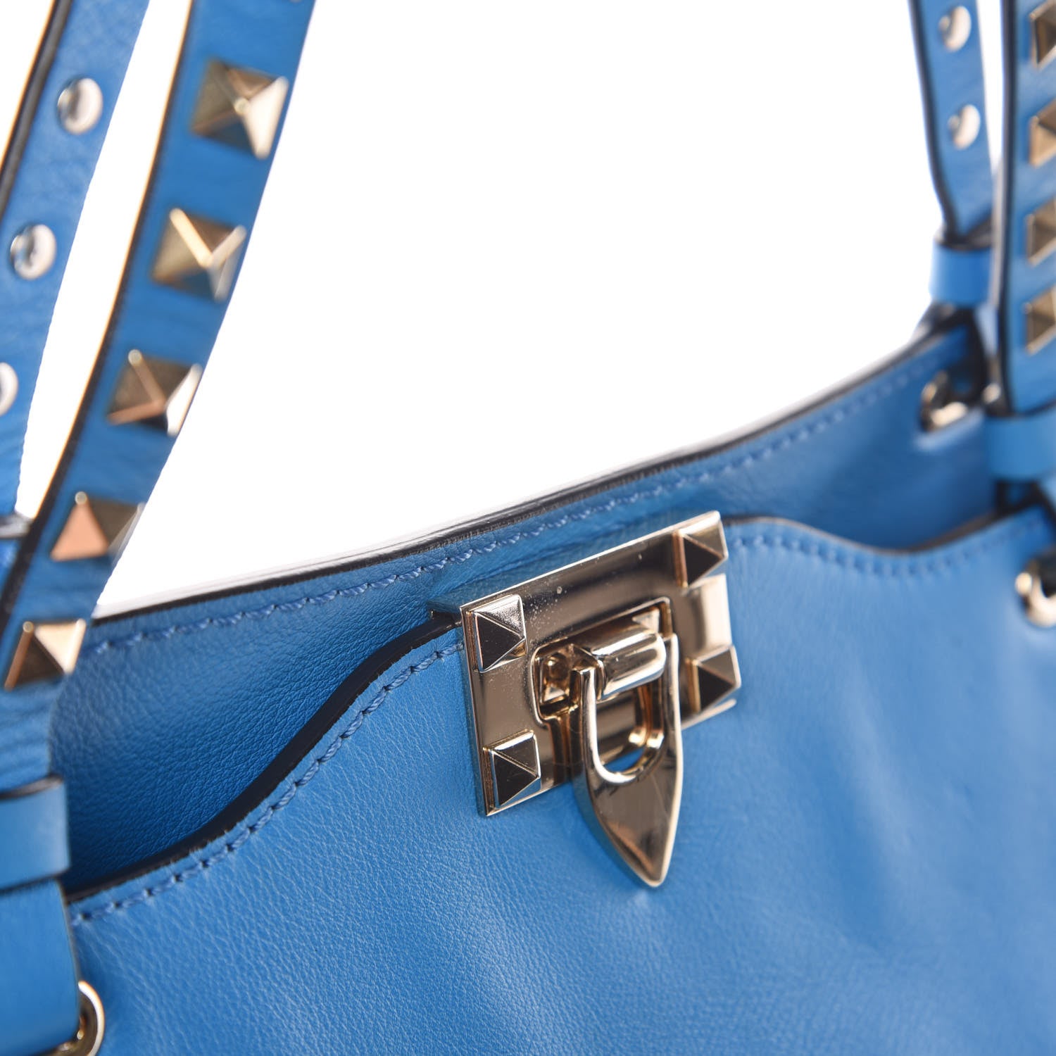 Valentino Garavani Vitello Medium Rockstud Tote Blue Fluo 11 of 11