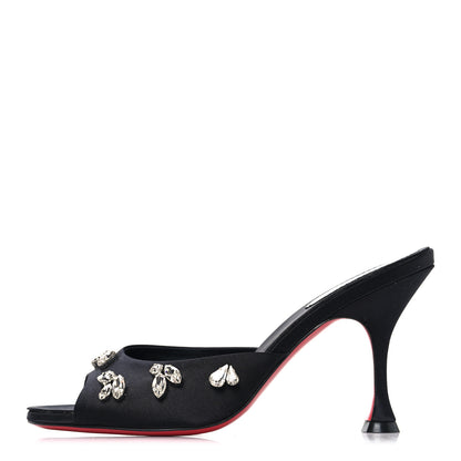 Christian Louboutin Crepe Satin Crystal Degraqueenie 85mm Slide Sandals 37 Black 1 of 8