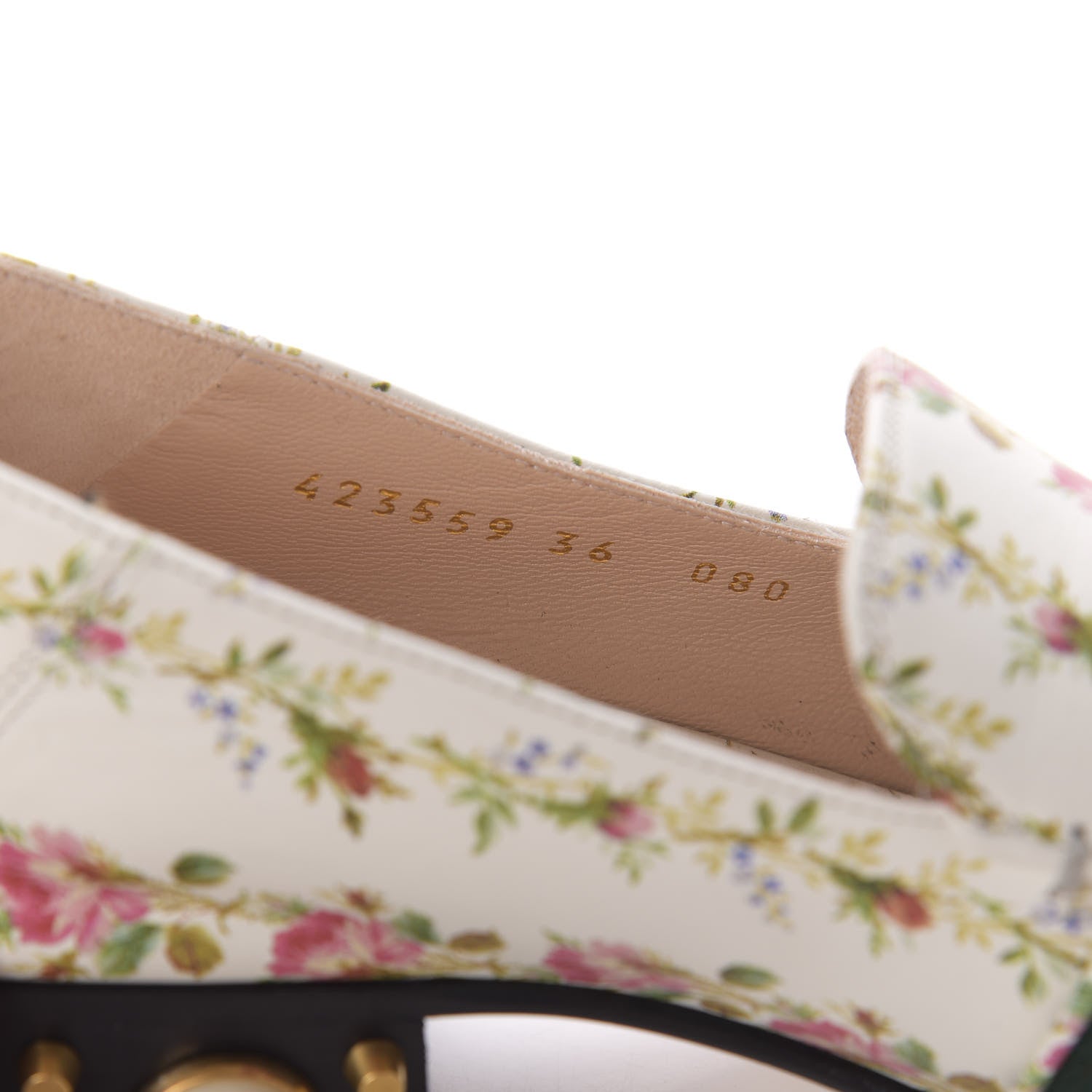 Gucci Calfskin Web Pearl Floral Embellished Peyton Loafer 36 White Multicolor 8 of 9