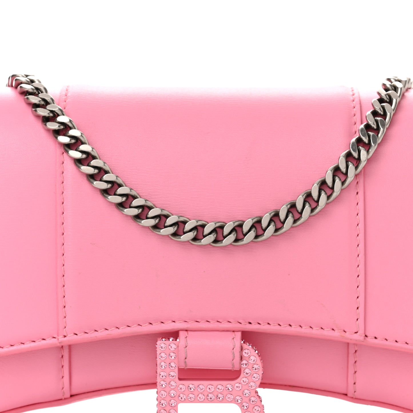 Shiny Box Calfskin Strass Tonal B Hourglass Chain Bag Sweet Pink