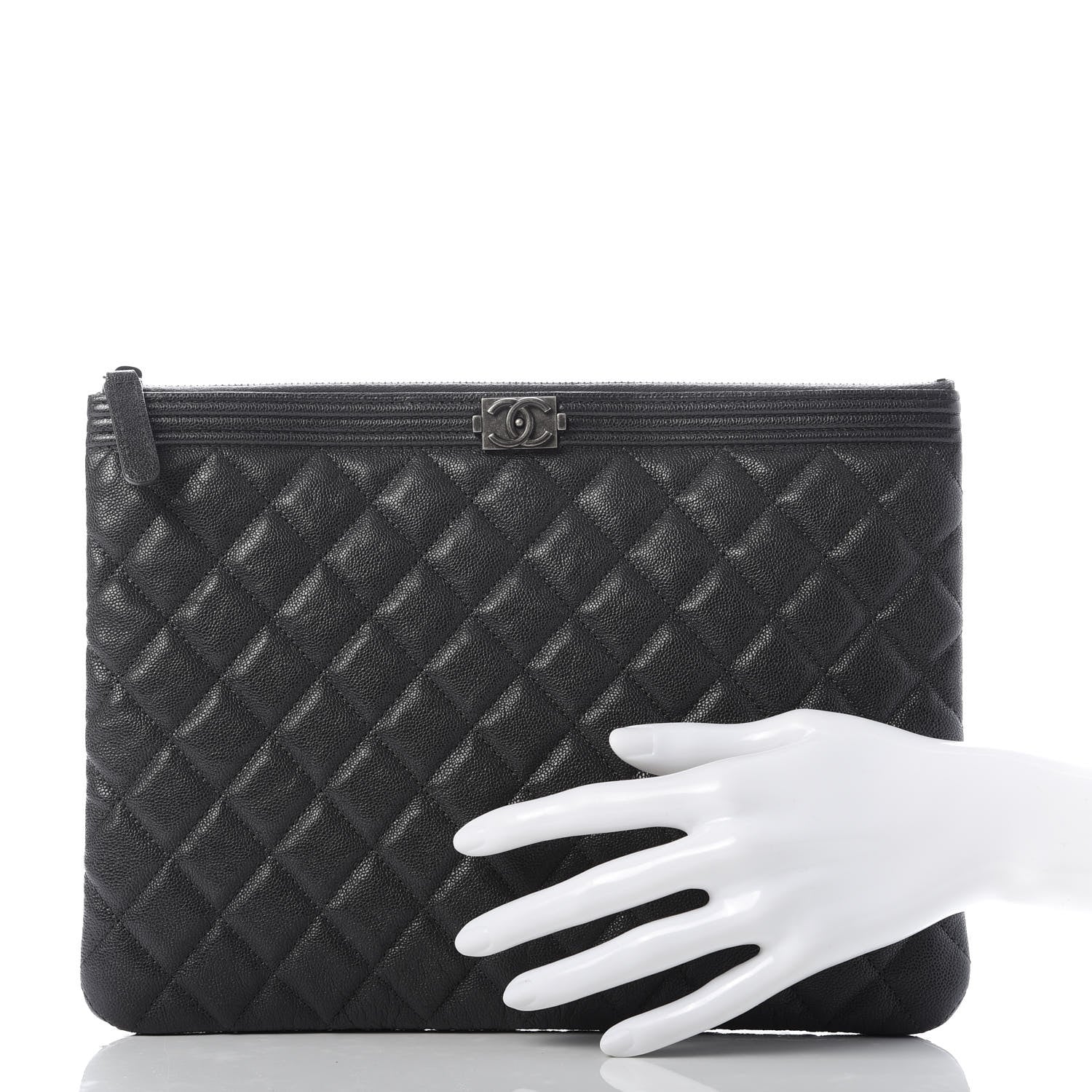 Chanel Iridescent Caviar Quilted Medium Boy Cosmetic Case Grey 2 of 7