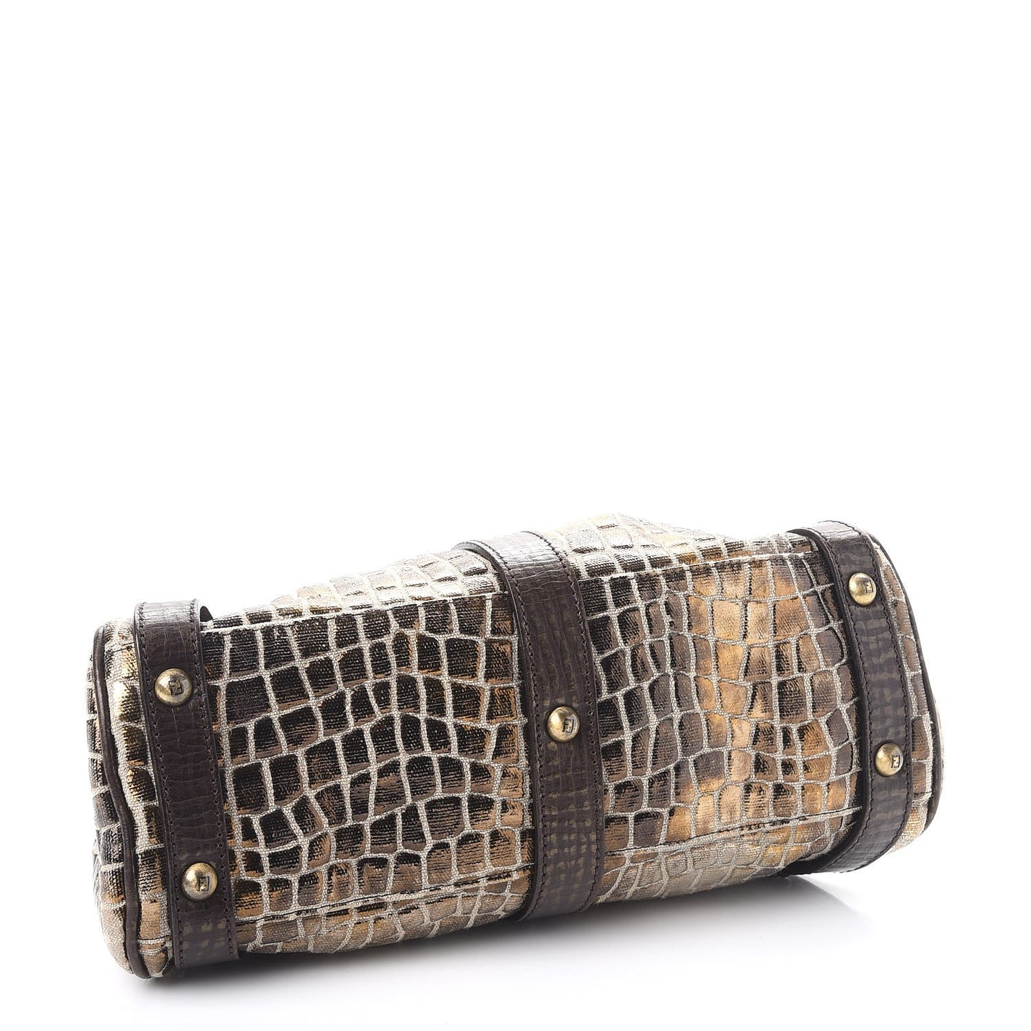 Metallic Canvas Croc Print Magic Satchel Brown