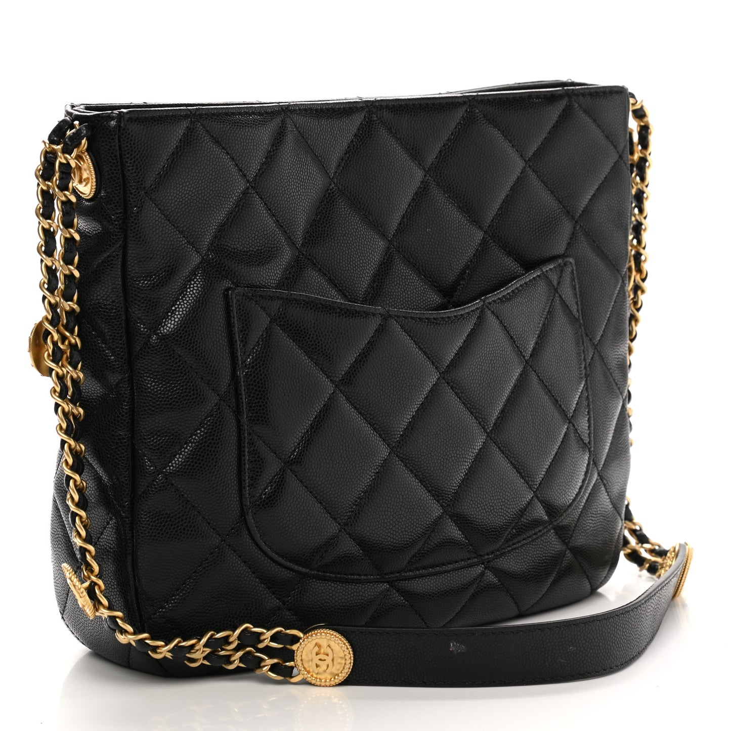 Caviar Quilted Twist Your Buttons Hobo Black