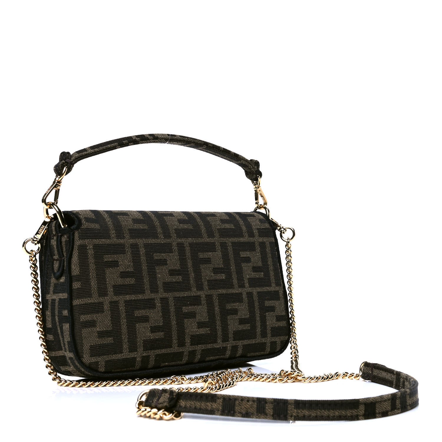 Fendi Fabric Jacquard FF 1974 Mini Baguette Tobacco Moro Black 2 of 5