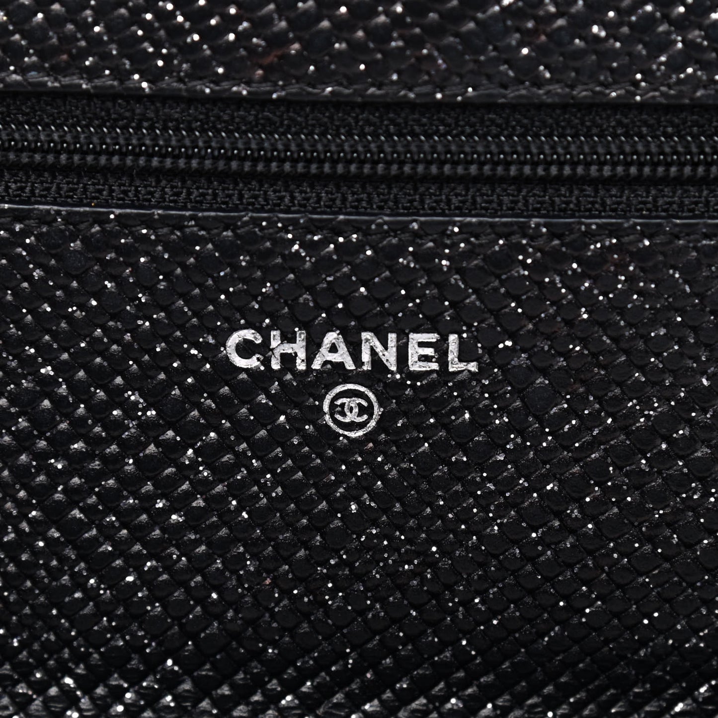 Glitter Calfskin Quilted Wallet on Chain WOC Black Silver