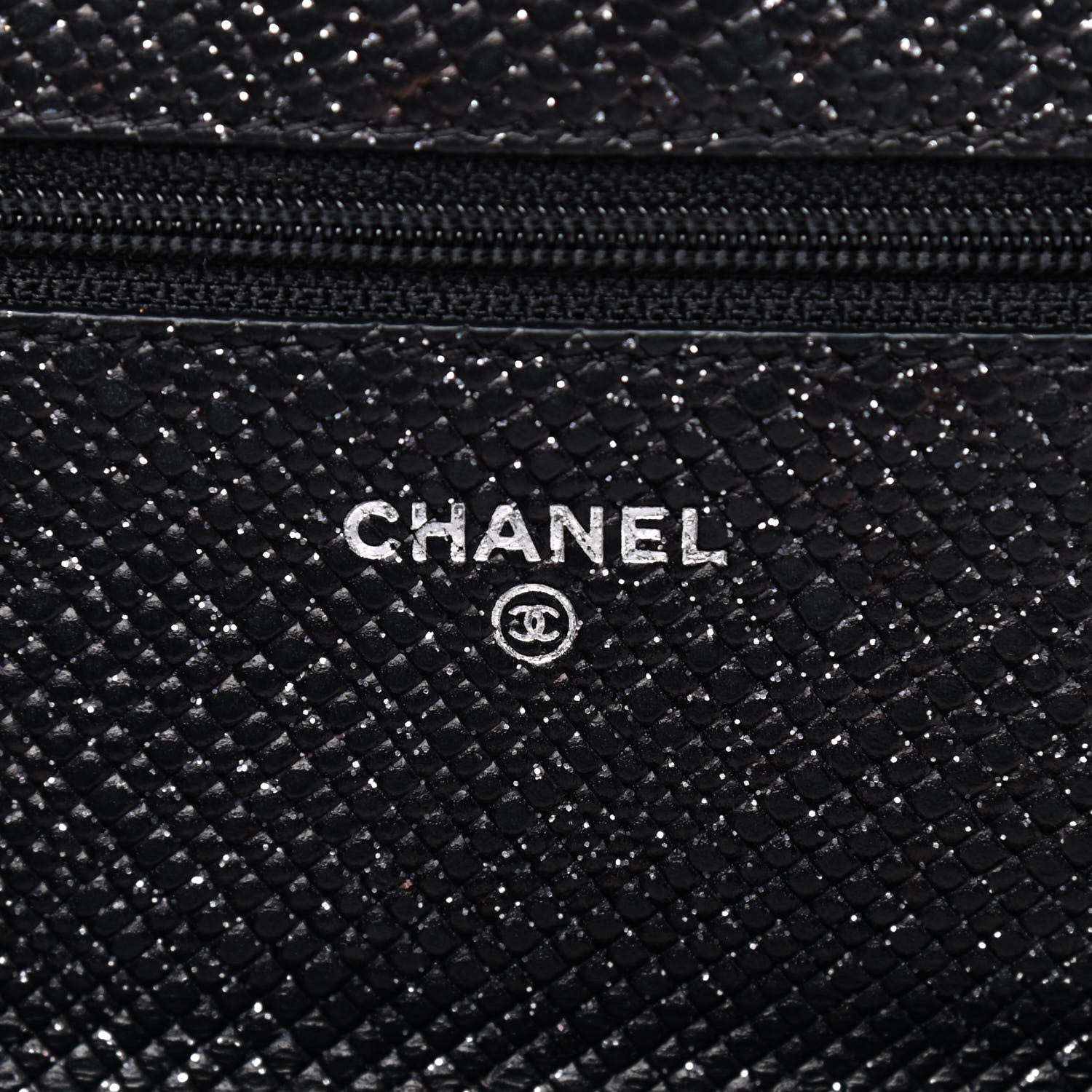 Chanel Glitter Calfskin Quilted Wallet on Chain WOC Black Silver 6 of 10