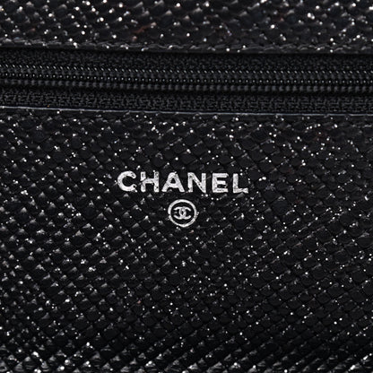 Chanel Glitter Calfskin Quilted Wallet on Chain WOC Black Silver 6 of 10