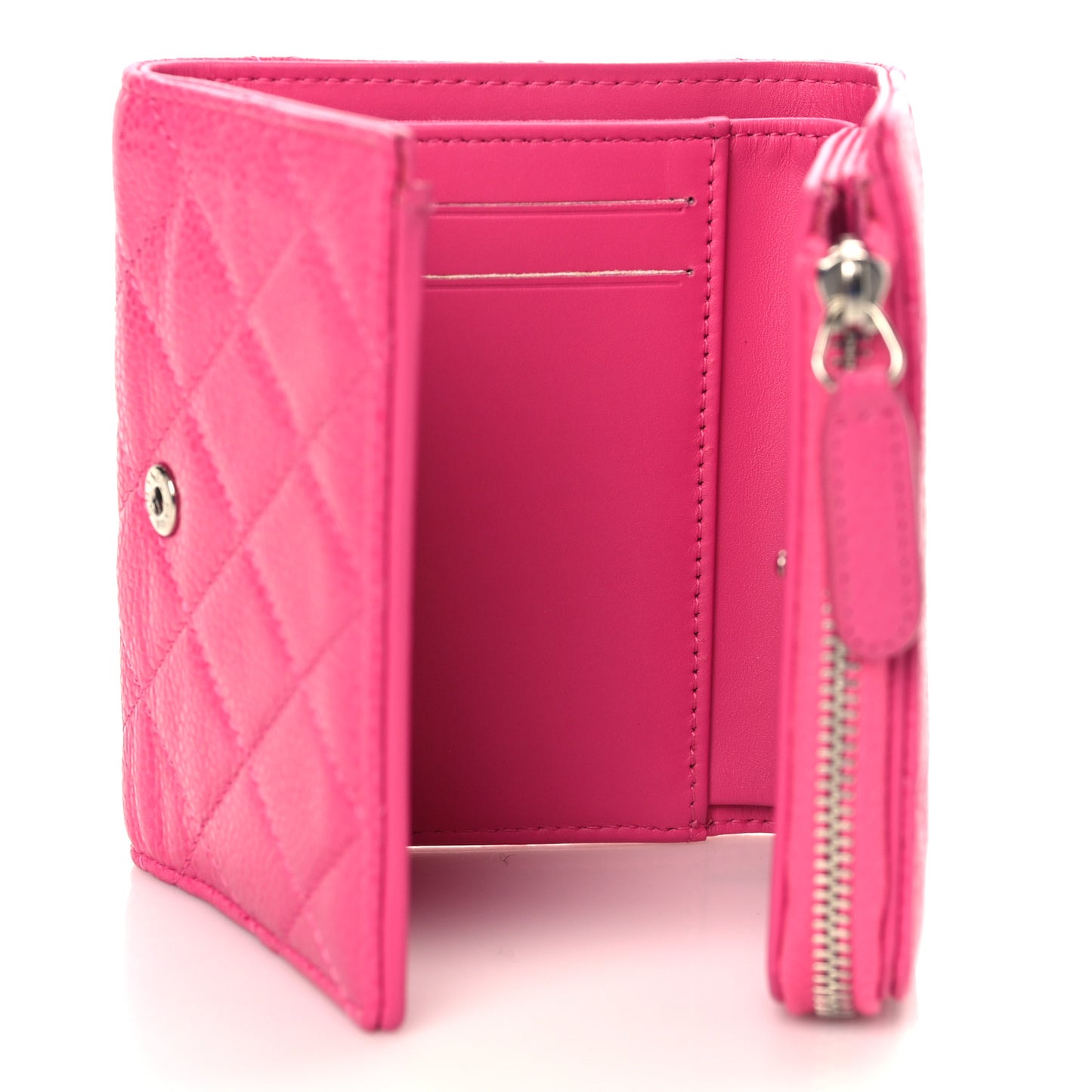 Caviar Quilted Compact Zipped Wallet Pink