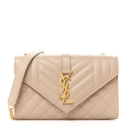 Saint Laurent Grain De Poudre Textured Mixed Matelasse Triquilt Small Monogram Satchel Dark Beige 1 of 11