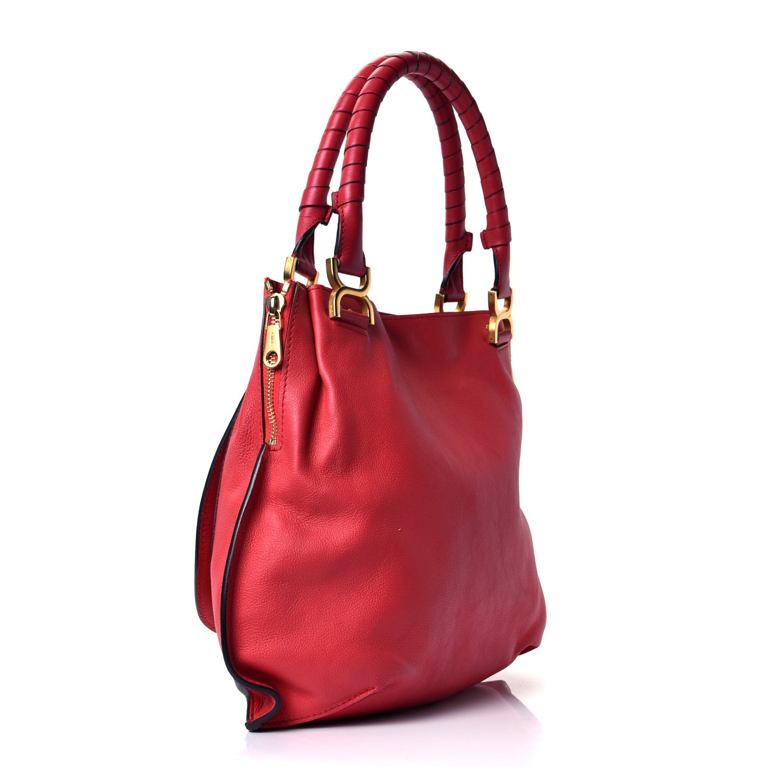 Chloe Calfskin Marcie Size Zip Satchel Plaid Red 2 of 4