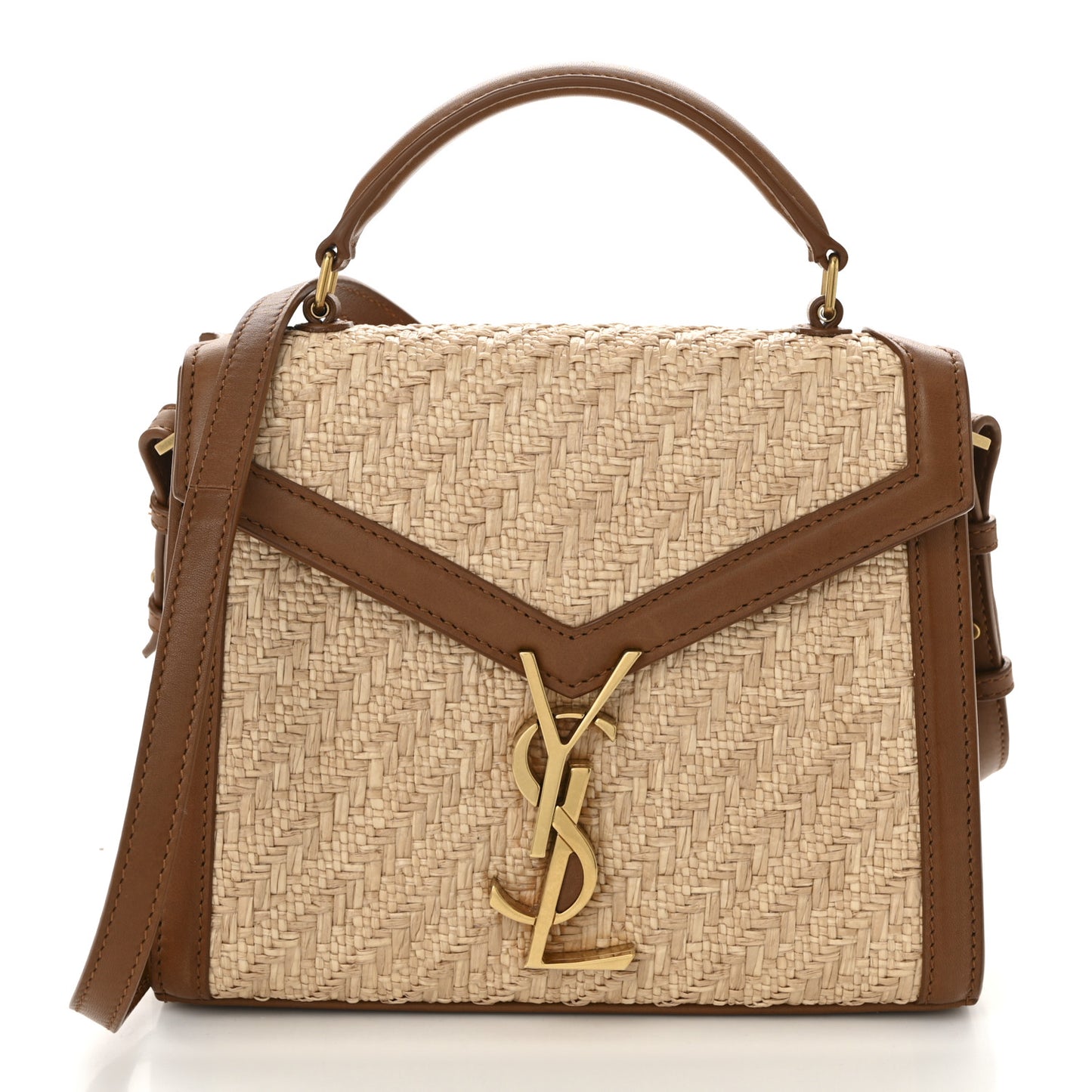 Raffia Calfskin Mini Classic Monogram Cassandra Top Handle Naturel Brick