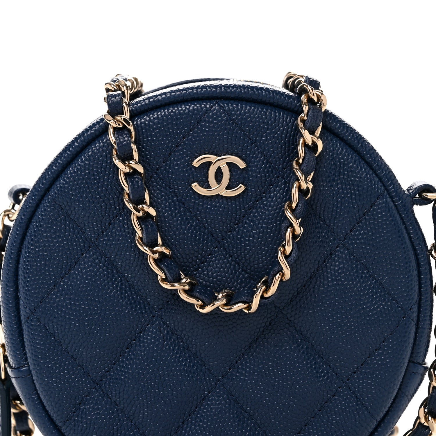 Chanel Caviar Quilted Round Clutch With Chain Blue 8 of 10
