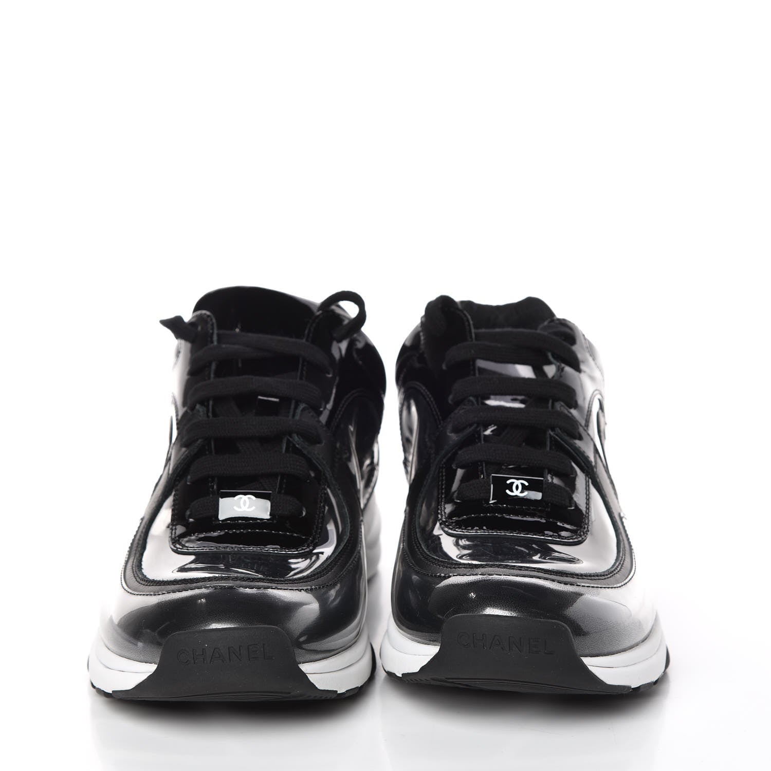Chanel Patent PVC Womens CC Sneakers 40 Transparent Black 2 of 9