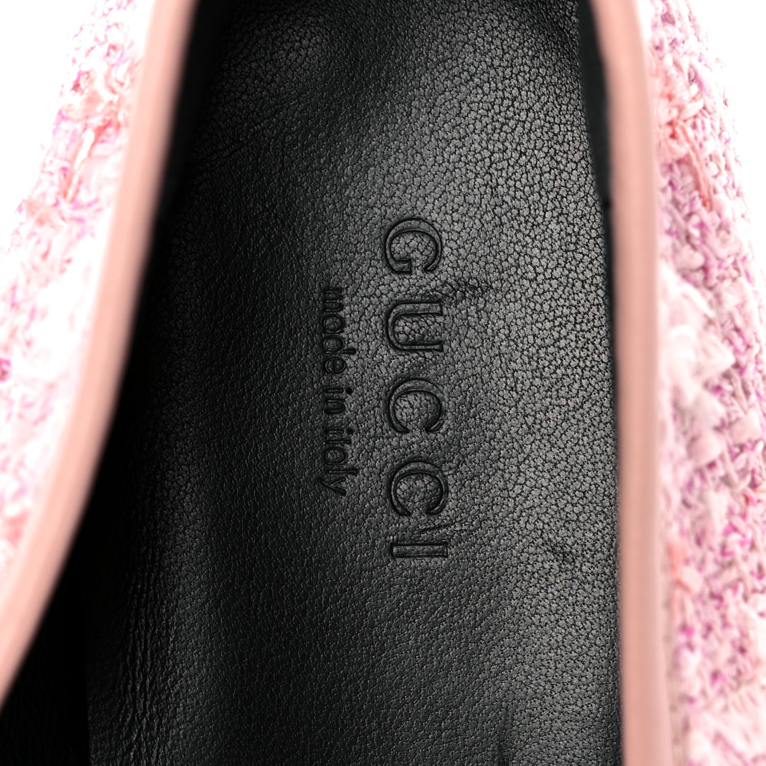 Gucci Wool Tweed Horsebit Womens Jordaan Loafers 38.5 Pink White Perfect Pink 7 of 8