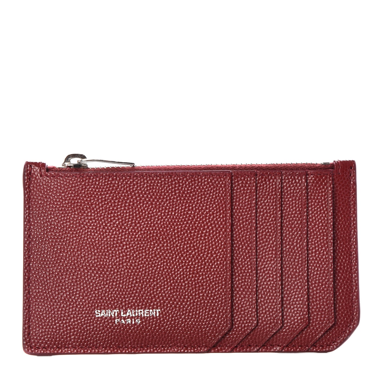 Grained Calfskin 5 Fragments Zip Pouch Card Holder Burgundy