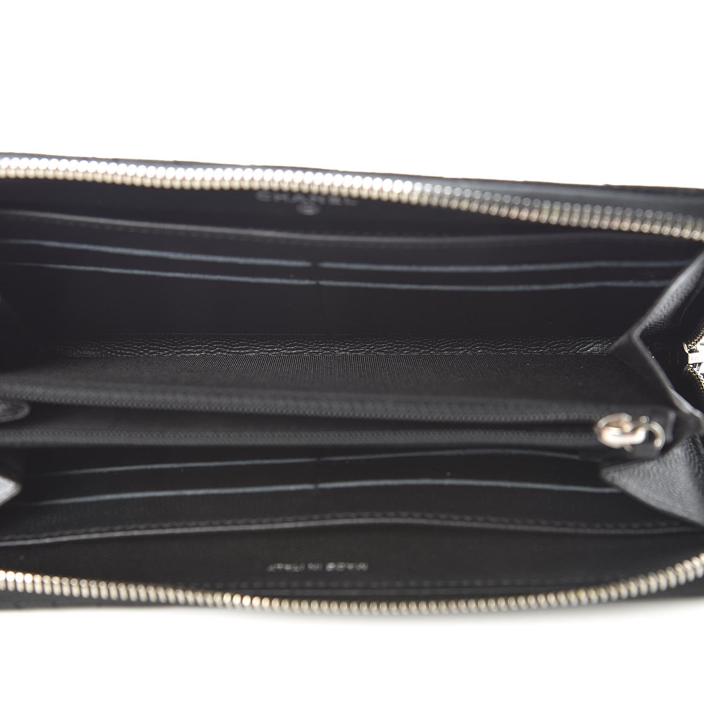 Caviar Camellia Embossed Large Gusset Zip Around Wallet Black
