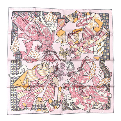 Hermes Silk Carre Duels Oniriques Scarf 90 Rose Pale Gris Jaune 1 of 5