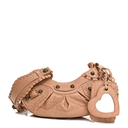Balenciaga Extra Supple Calfskin Crocodile Embossed Le Cagole Shoulder Bag XS Nude Beige 1 of 10