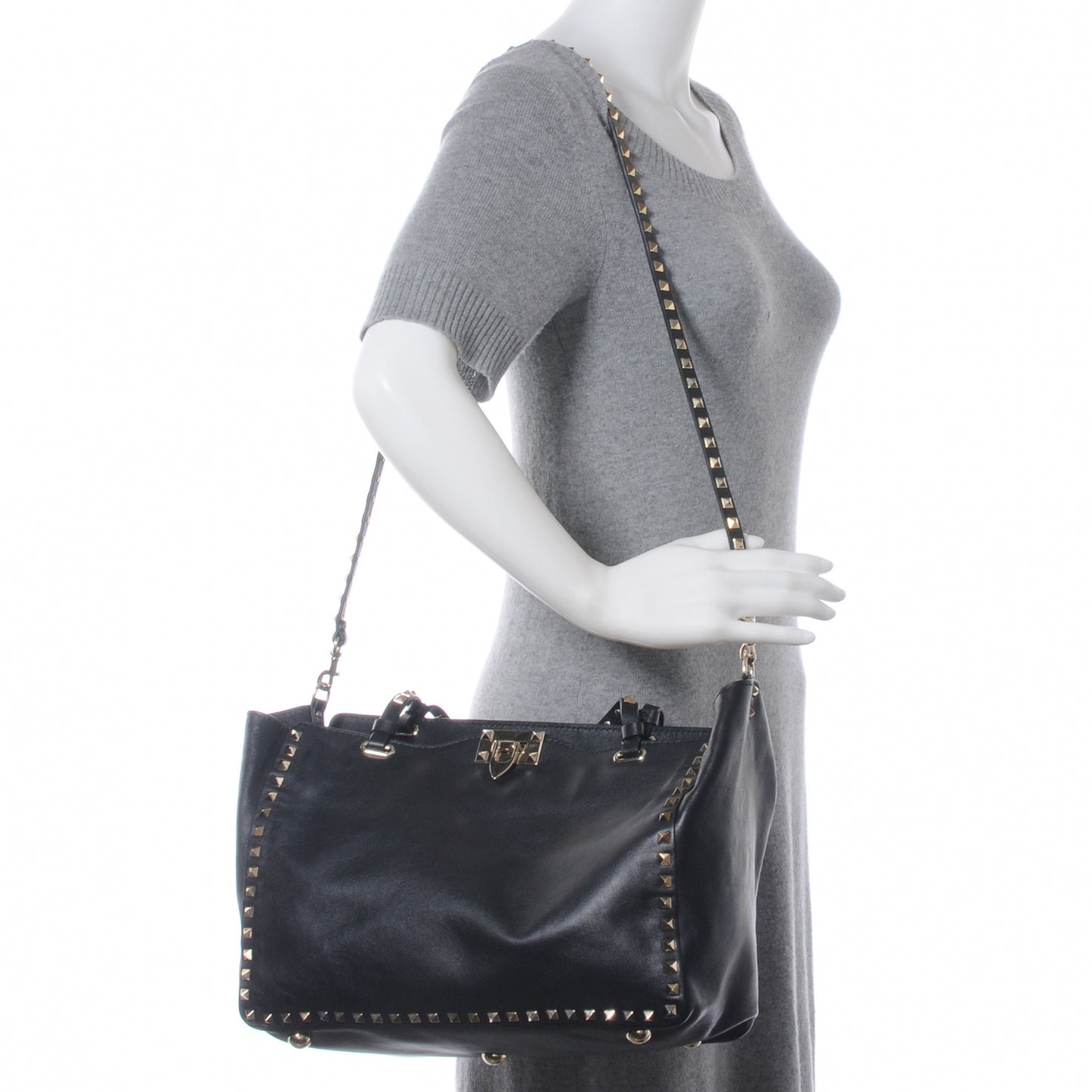 Vitello Medium Rockstud Tote Black