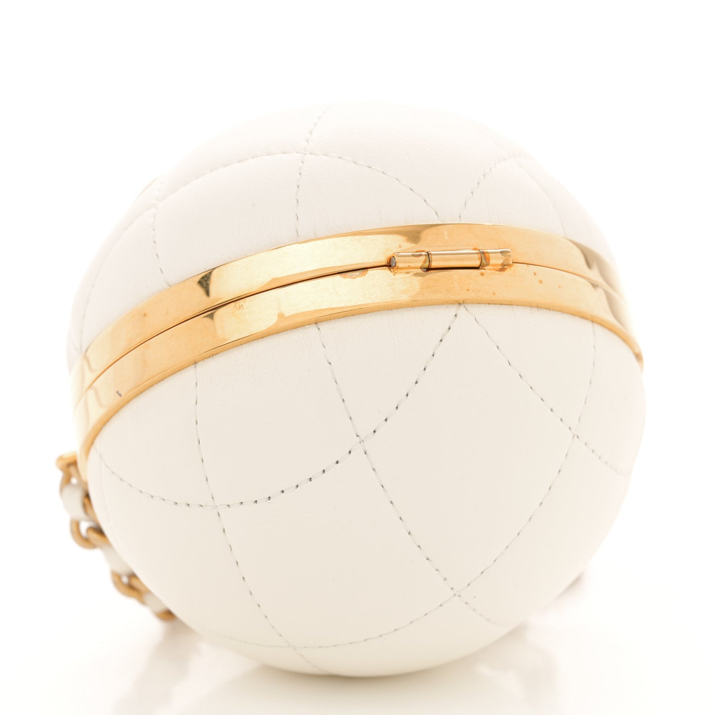 Lambskin Quilted Sphere Minaudiere Chain Clutch White