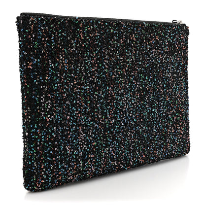 Chanel Canvas Sequin Medium Deauville Cosmetic Pouch Black 3 of 8