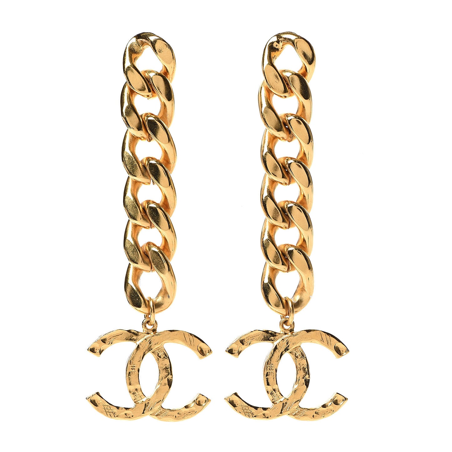 Metal CC Pick Drop Earrings Gold
