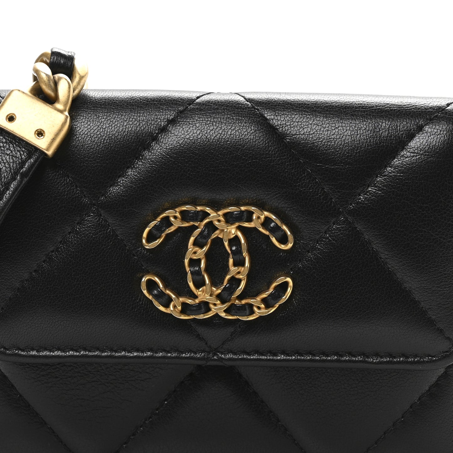 Lambskin Quilted Chanel 19 Flap Belt Bag Black