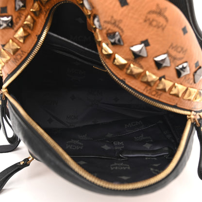 MCM Visetos Studded Colorblock Medium Stark Brock Backpack Cognac Black 5 of 15