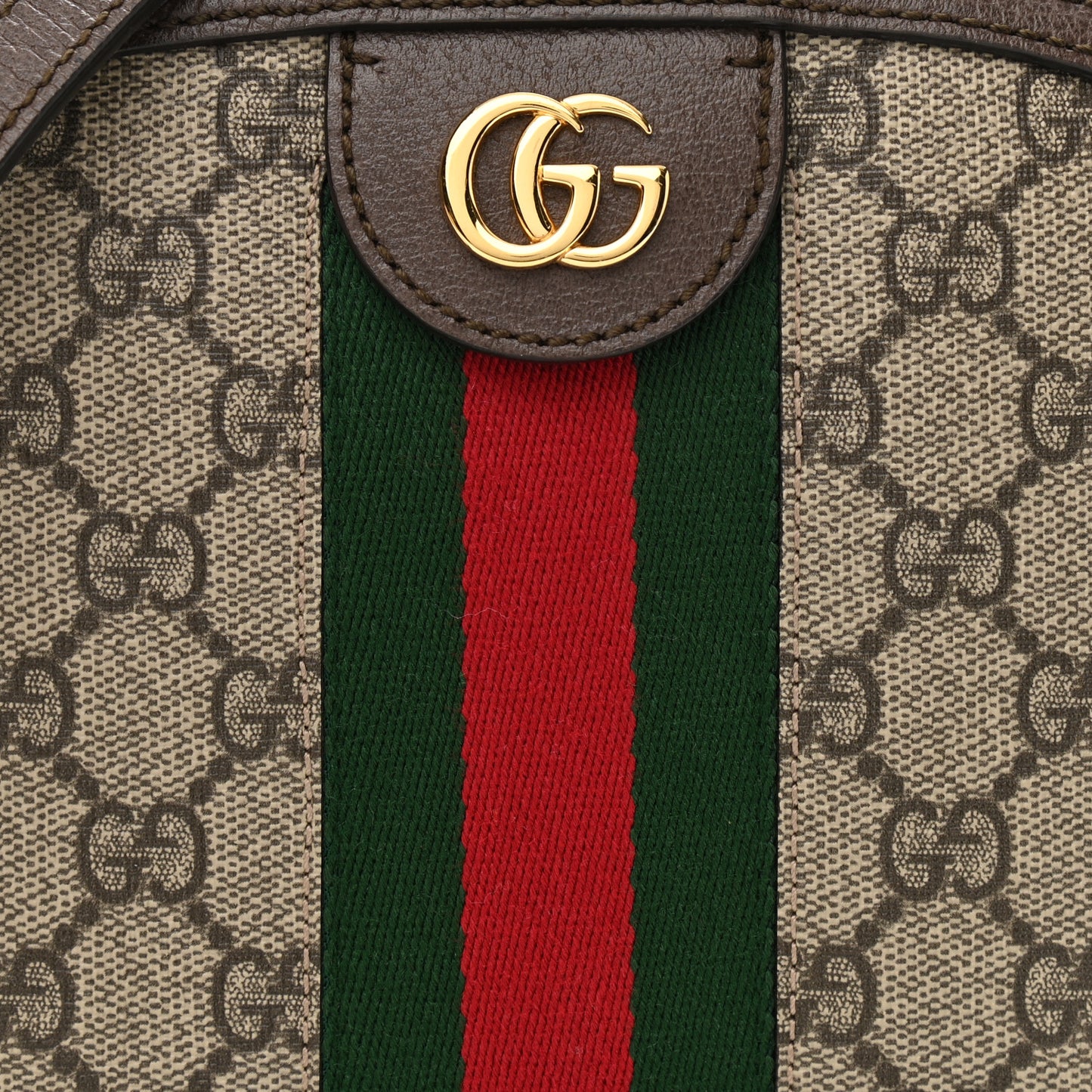 GG Supreme Monogram Textured Dollar Calfskin Web Small Ophidia Dome Shoulder Bag Beige Ebony New Acero