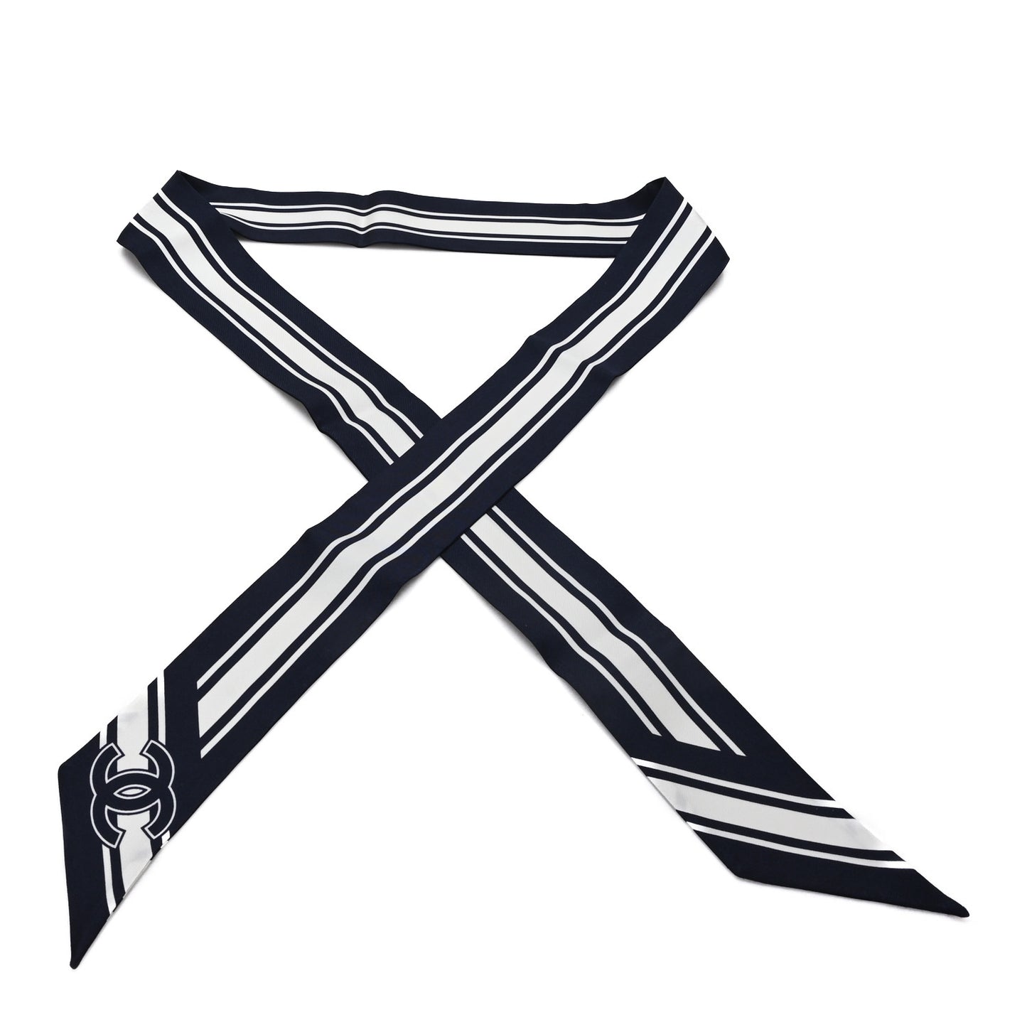 Silk CC Slim Bandeau Scarf Black White