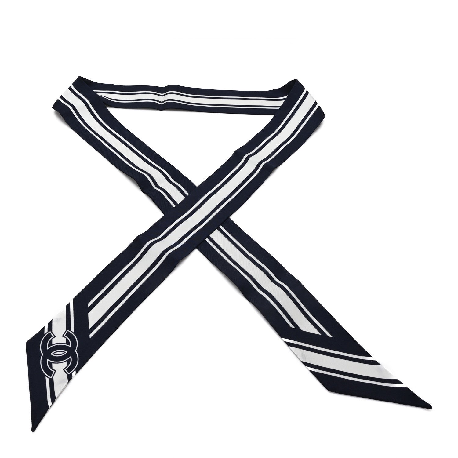 Chanel Silk CC Slim Bandeau Scarf Black White 1 of 3