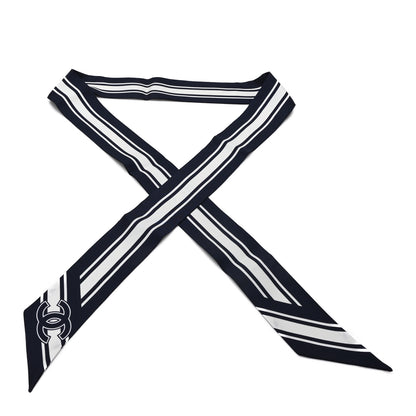 Chanel Silk CC Slim Bandeau Scarf Black White 1 of 3