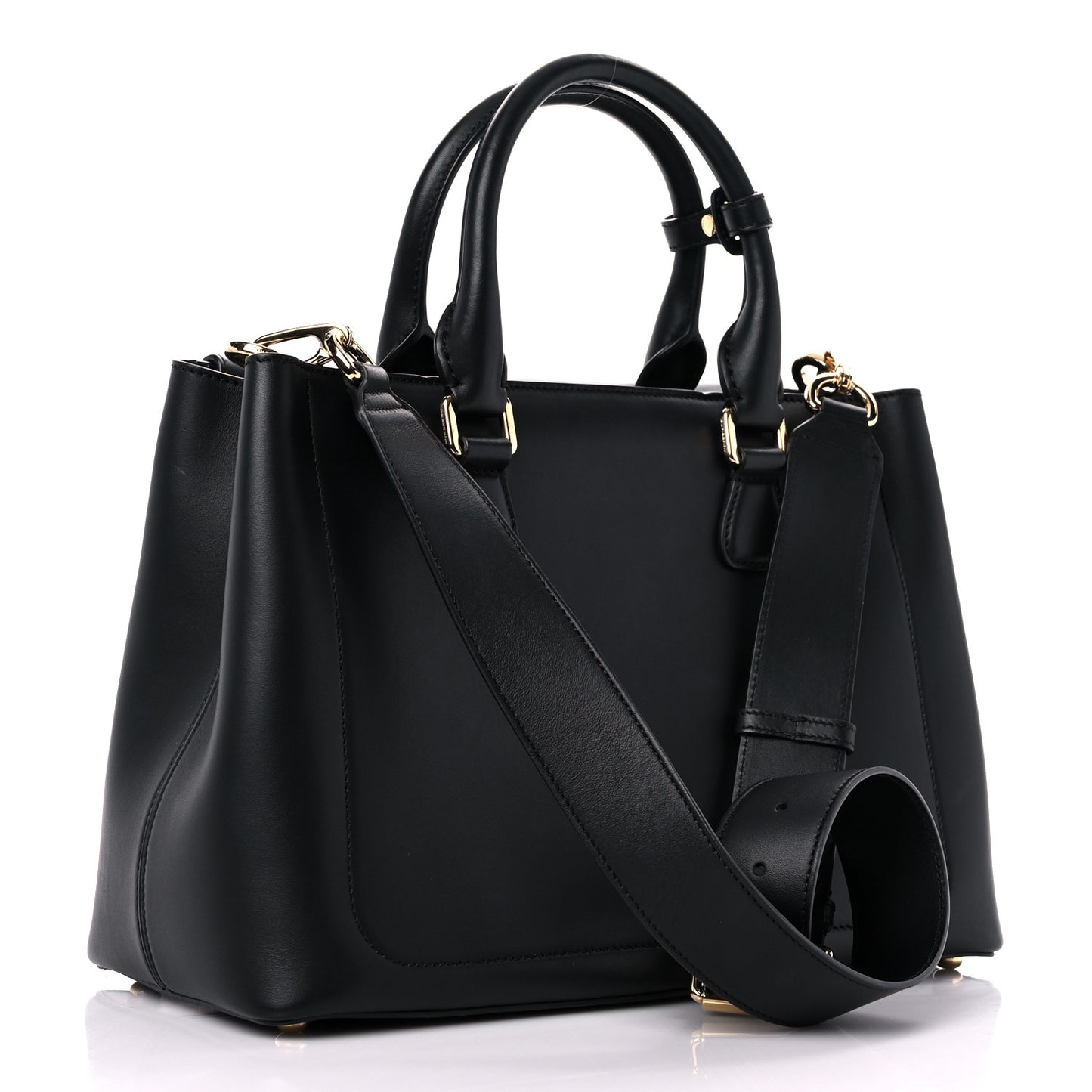 Smooth Bonded Calfskin Large Saddle Tote Black