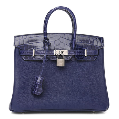 Hermes Togo Shiny Niloticus Crocodile Birkin Touch 25 Bleu Encre 1 of 10