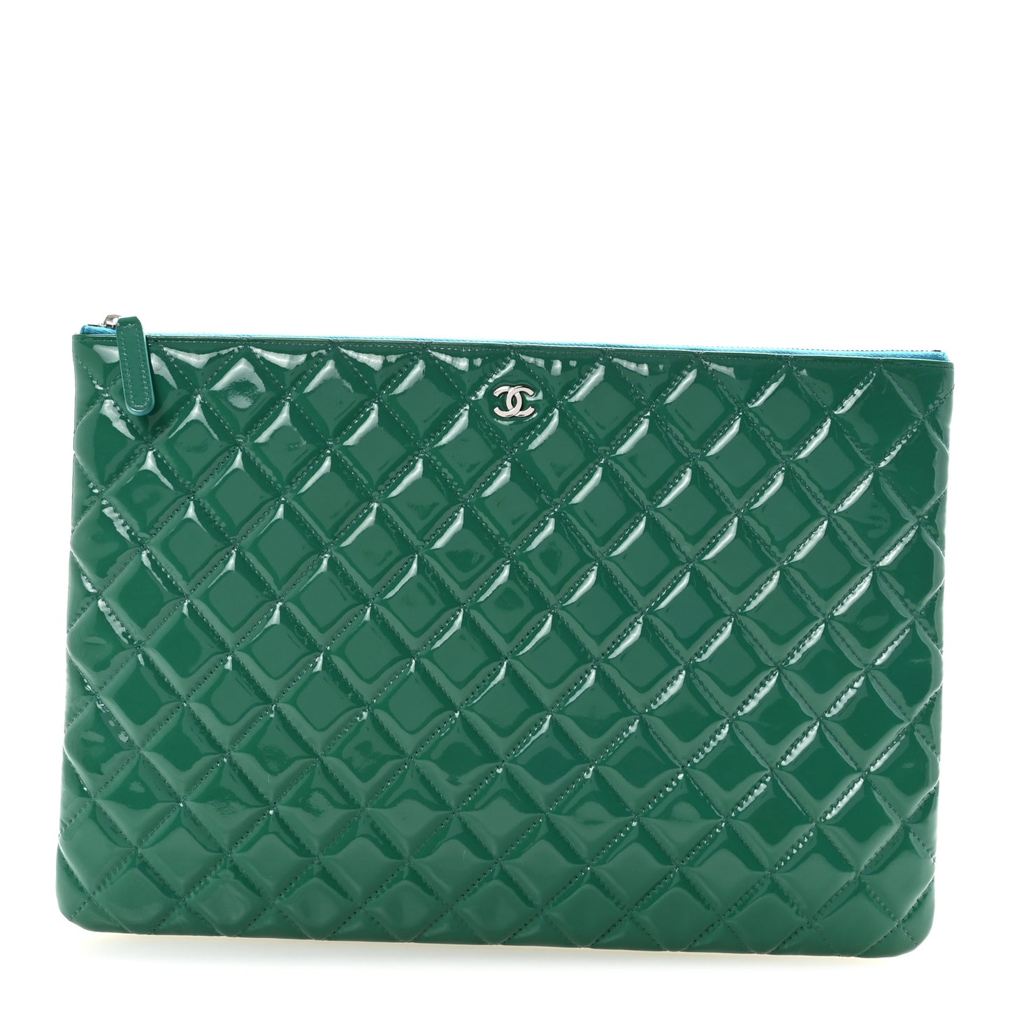 Patent Calfskin Quilted Large Cosmetic Case Blue