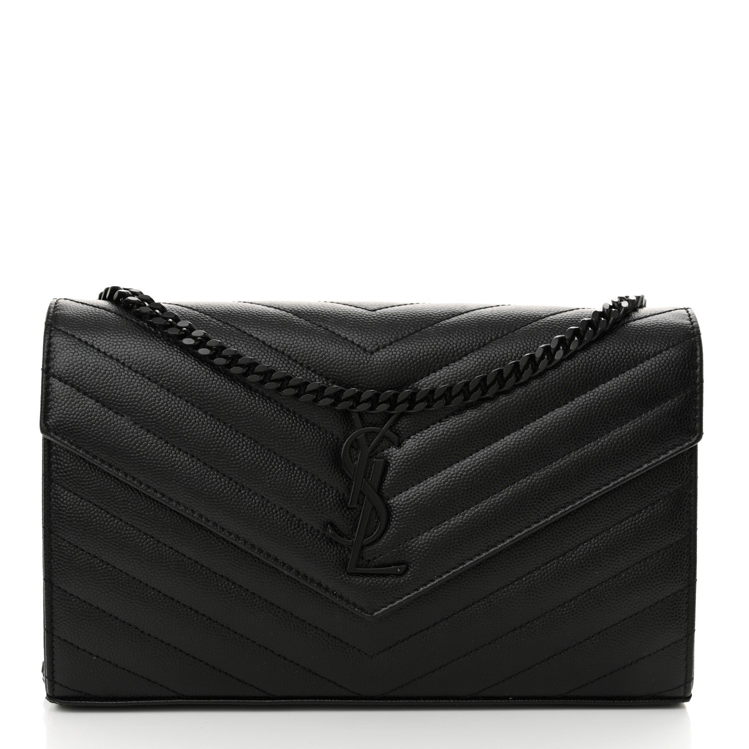 Saint Laurent Grain De Poudre Matelasse Chevron Monogram Monochrome Chain Wallet Black 1 of 11