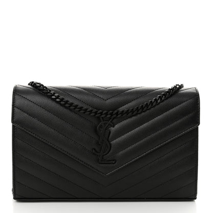 Saint Laurent Grain De Poudre Matelasse Chevron Monogram Monochrome Chain Wallet Black 1 of 11