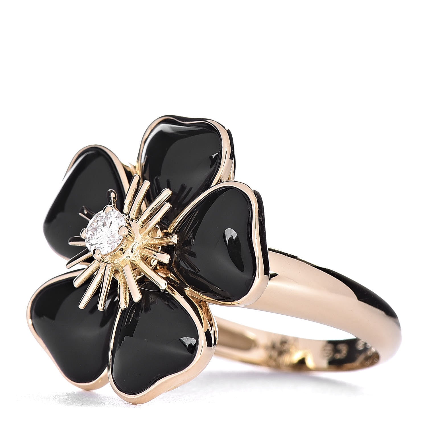 Van Cleef & Arpels 18K Yellow Gold Diamond Black Onyx Nerval Ring 53 6.25 3 of 7