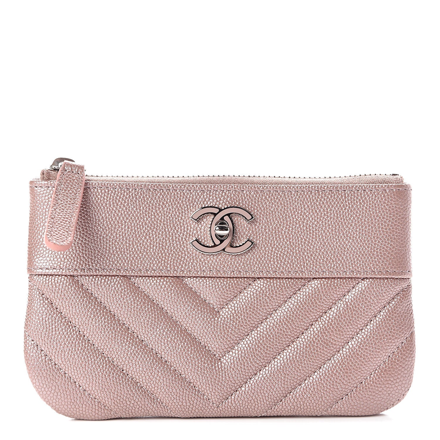 Chanel Metallic Caviar Chevron Quilted Small Vintage Mademoiselle Cosmetic Case Pink 1 of 8